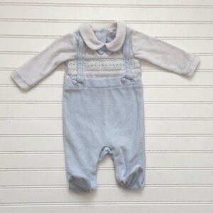 ROCK A BYE BABY BOUTIQUE EUC Smocked Velour Peter Pan Collar Suspender Footie